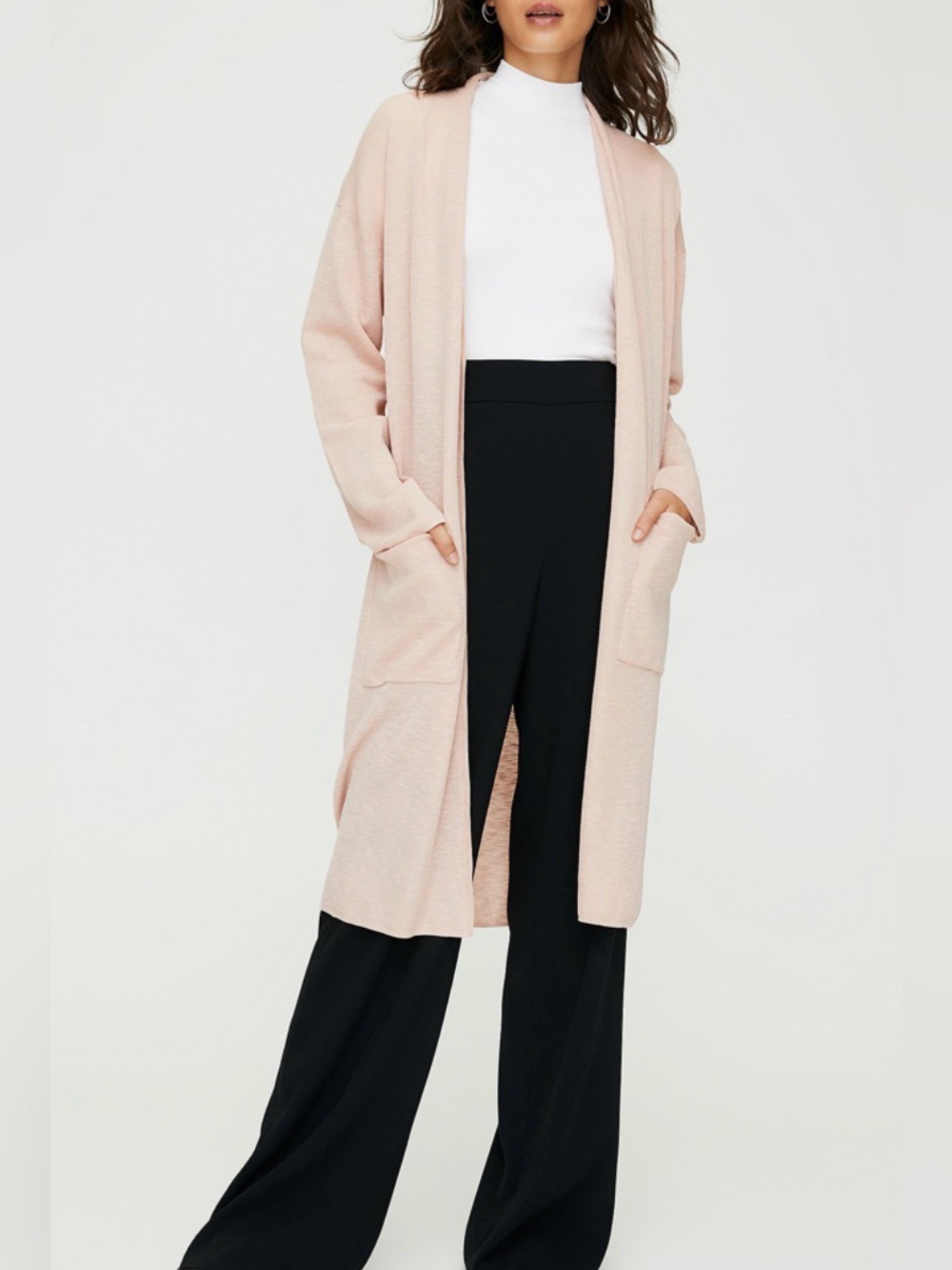 WILFRED Long Open-Front Cardigan Sweater - Light Blush